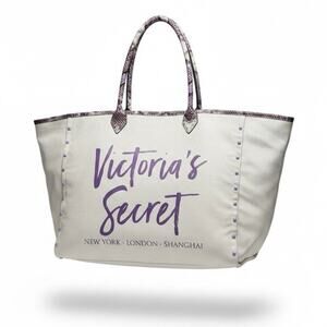 Victoria’s Secret Large Purple Snakeskin Studded Canvas Tote Bag VS